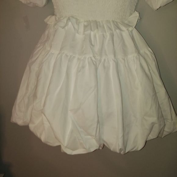 Square-Neck Bow Pleated Ruffle A-Line Mini Dress - Picture 5 of 13